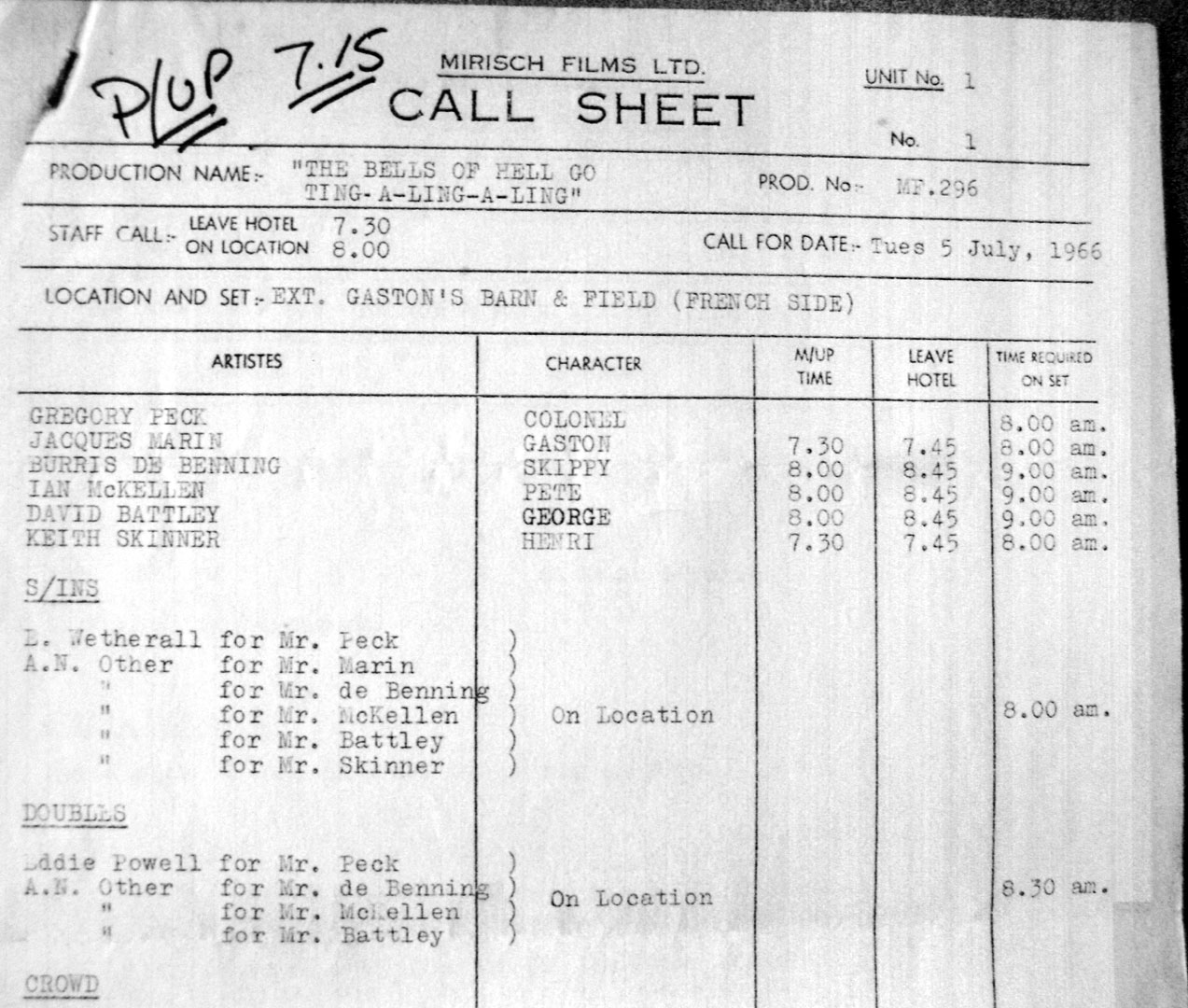 Call Sheet